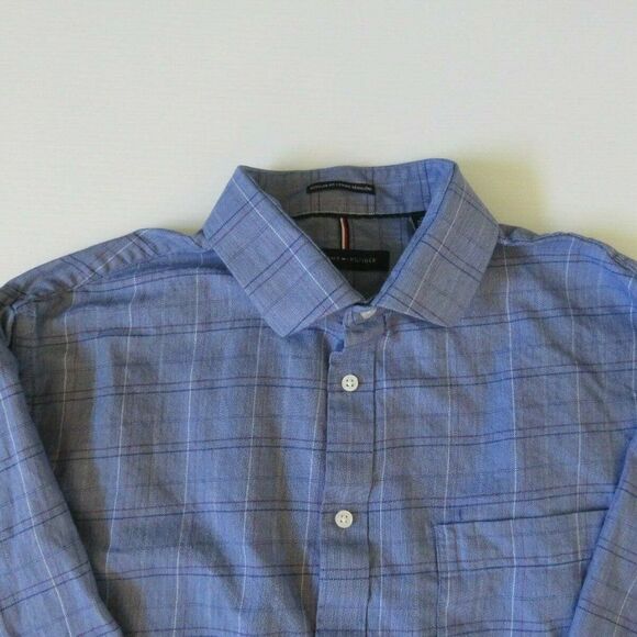Tommy Hilfiger Shirt Men's Size 17 XL Blue Collared Long Sleeve Casual Button Up - Picture 2 of 9